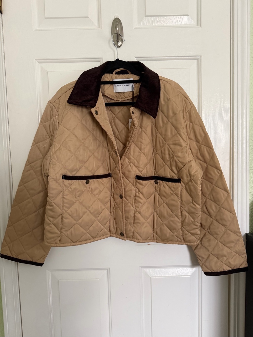 NWT Rebecca Minkoff Quilted Cropped Tan Jacket with Contrast Collar